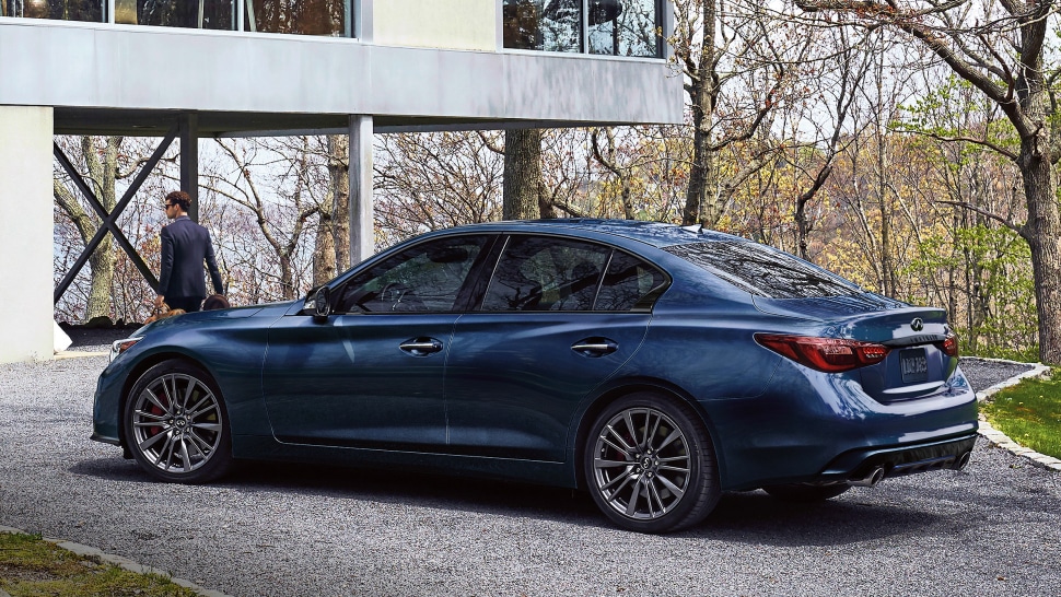 side and back profile of a parked 2024 INFINITI Q50 luxury sedan